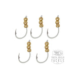 Tungsten Weighted Plummeting Tip-up / Dead stick Hooks 5 Pack #4 Hook [Glow Hook / Gold Bead]