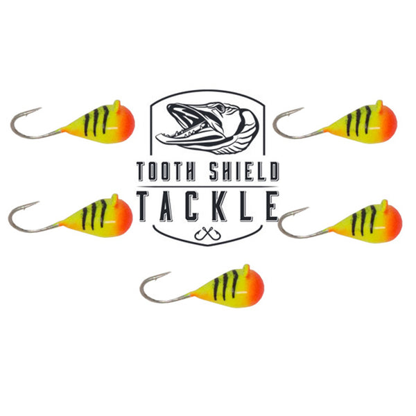 Tooth Shield Tackle Tungsten UV Glow Ice Fishing Jigs 5mm 5-Pack [Sunrise]