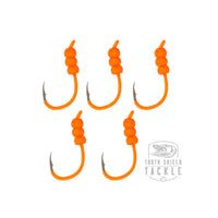 Tungsten Weighted Plummeting Tip-up / Dead stick Hooks 5 Pack #4 Hook [Fluorescent Orange / Mottled Orange Bead]