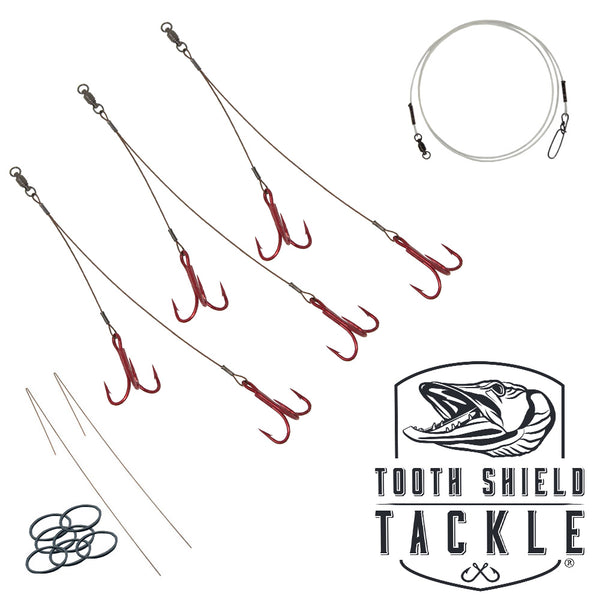 3 Pack Bleeding Musky Quick Strike Sucker Rig 135 lb Muskie Suckers – Tooth Shield Tackle