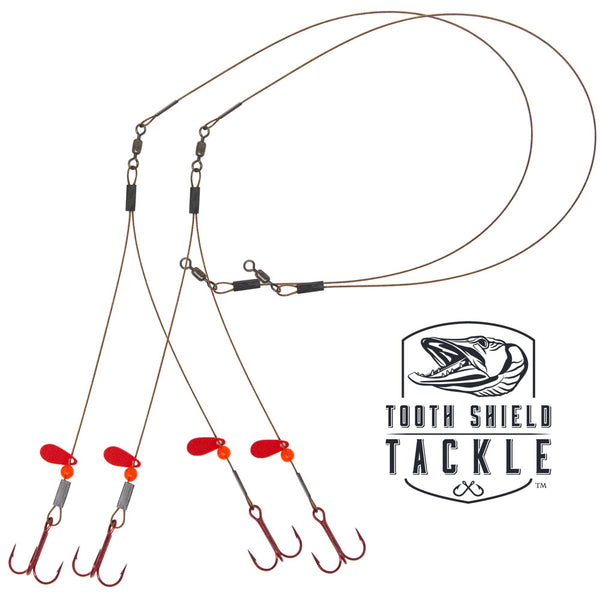 Tooth Shield Tackle Tip-Up Rigs Stainless Steel 90 lb. Camo Wire / Red