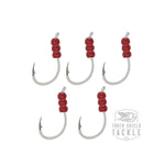 Tungsten Weighted Plummeting Tip-up / Dead stick Hooks 5 Pack #4 Hook [Glow Hook / Mottled Red Bead]
