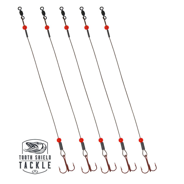 Tooth Shield Tackle Tungsten Weighted Tip-Up Rigs Stainless Steel 90 lb. Camo Wire / Red Bead / 1/16 oz Red 3-Pack #8