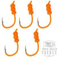 Tungsten Weighted Plummeting Tip-up / Dead stick Hooks 5 Pack #4 Hook [Fluorescent Orange / Mottled Orange Bead]