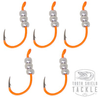 Tungsten Weighted Plummeting Tip-up / Dead stick Fluorescent Hooks / Silver Bead 5 Pack #4 Hook