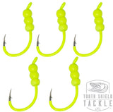 Tungsten Weighted Plummeting Tip-up / Dead stick Hooks 5 Pack #4 Hook [Fluorescent Yellow Hooks / Beads]