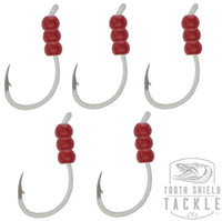 Tungsten Weighted Plummeting Tip-up / Dead stick Hooks 5 Pack #4 Hook [Glow Hook / Mottled Red Bead]