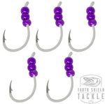 Tungsten Weighted Plummeting Tip-up / Dead stick Hooks Fluorescent 5 Pack #4 Hook [Glow Hook / Metallic Purple Beads]
