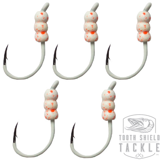 Tungsten Weighted Plummeting Tip-up / Dead stick Hooks Fluorescent 5 Pack #4 Hook [Speckled Orange Glow]