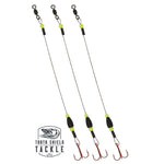 Tooth Shield Tackle Tungsten Weighted Tip-Up Rigs Stainless Steel 90 lb. Camo Wire / Chartreuse Bead / 1/16 oz Black 3-Pack