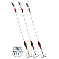 Tooth Shield Tackle Tungsten Weighted Tip-Up Rigs Stainless Steel 90 lb. Camo Wire / Red Bead / 1/8 oz Black 3-Pack