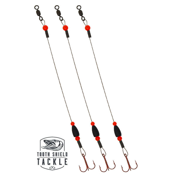 Ice Fishing Quick Strike Tip-Up Rig (90 lb) 49 Strand / Ice Fishing Walleye  / Pike Northern Pike Muskie Tip Up Quick Strike Bait Harness Red Flipper