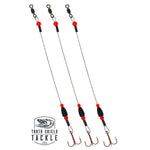 Tooth Shield Tackle Tungsten Weighted Tip-Up Rigs Stainless Steel 90 lb. Camo Wire / Red Bead / 1/16 oz Black 3-Pack