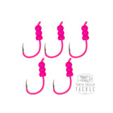 Tungsten Weighted Plummeting Tip-up / Dead stick Hooks 5 Pack #4 Hook [Fluorescent Pink Hooks / Fl. Beads]