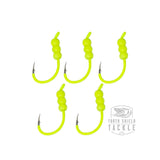 Tungsten Weighted Plummeting Tip-up / Dead stick Hooks 5 Pack #4 Hook [Fluorescent Yellow Hooks / Beads]