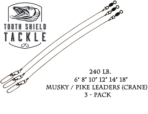 Tooth Shield Tackle Stainless Steel Musky Leaders 240 lb. 3-Pack [Crane Swivel]