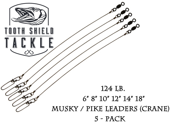 Tooth Shield Tackle Stainless Steel Musky Leaders 124 lb. 5-Pack [Crane Swivel]