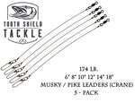 Tooth Shield Tackle Stainless Steel Musky Leaders 174 lb. 5-Pack [Crane Swivel]