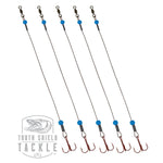 Glow Tooth Shield Tackle Tip-Up Rigs Stainless Steel 90 lb. Camo Wire / Glow Blue Bead 5-Pack