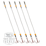 Glow Tooth Shield Tackle Tip-Up Rigs Stainless Steel 90 lb. Camo Wire / Glow Orange Bead 5-Pack