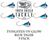 Tooth Shield Tackle UV Glow Tungsten Ice Fishing Jigs Blue Tiger Tooth Shield Tackle UV Glow Tungsten Ice Fishing Jigs Tip Up Rigs Musky Sucker Rigs Leaders Bucktails
