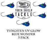 Tooth Shield Tackle UV Glow Tungsten Ice Fishing Jigs Blue Wonderbread Tooth Shield Tackle UV Glow Tungsten Ice Fishing Jigs Tip Up Rigs Musky Sucker Rigs Leaders Bucktails
