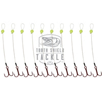Tooth Shield Tackle Walleye Stinger Hooks 15 lb Fluorocarbon 10-Pack Chartreuse
