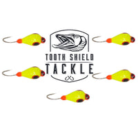 Tooth Shield Tackle Tungsten UV Glow Dimond Eye Ice Fishing Jigs 5mm 5-Pack [Chartreuse Red]
