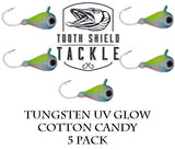 Tooth Shield Tackle UV Glow Tungsten Ice Fishing Jigs Cotton Candy Tooth Shield Tackle UV Glow Tungsten Ice Fishing Jigs Tip Up Rigs Musky Sucker Rigs Leaders Bucktails