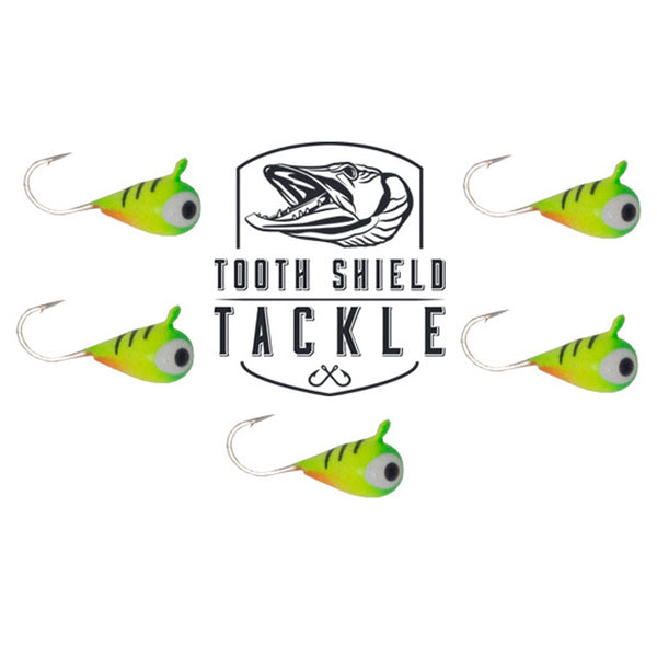 Tooth Shield Tackle UV Glow Tungsten Ice Fishing Jigs 5-Pack Crappie 4mm (Orange Tiger)