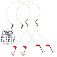 Tooth Shield Tackle Walleye Quick Strike Tip-Up Rigs 80 LB Fluorocarbon Red Flipper 2 Pack