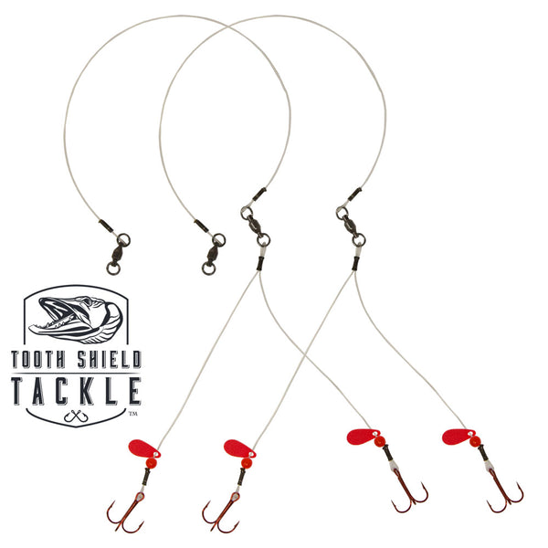 best fishing hooks for tip ups Tooth Shield Tackle Walleye Quick Strike Tip-Up Rigs 80 LB Fluorocarbo