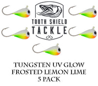 Tooth Shield Tackle UV Glow Tungsten Ice Fishing Jigs Frosted Lemon Lime Tooth Shield Tackle UV Glow Tungsten Ice Fishing Jigs Tip Up Rigs Musky Sucker Rigs Leaders Bucktails