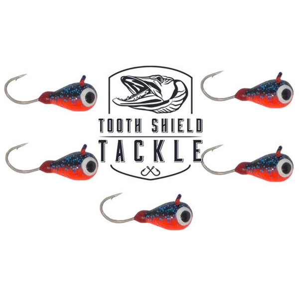Tooth Shield Tackle Tungsten UV Glow Ice Fishing Jigs 4mm / 5mm 5-Pack  [Glitter Top]