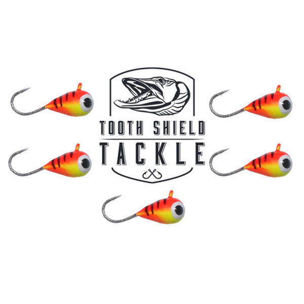 Tungsten UV Glow Ice Fishing Jigs 4mm / 5mm 5 Pack (Hot Tiger) – Tooth  Shield Tackle