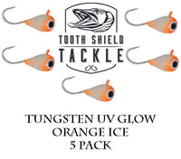 Tooth Shield Tackle UV Glow Tungsten Ice Fishing Jigs Orange Ice Tooth Shield Tackle UV Glow Tungsten Ice Fishing Jigs Tip Up Rigs Musky Sucker Rigs Leaders Bucktails
