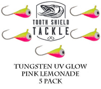 Tooth Shield Tackle UV Glow Tungsten Ice Fishing Jigs Pink Lemonade Tooth Shield Tackle UV Glow Tungsten Ice Fishing Jigs Tip Up Rigs Musky Sucker Rigs Leaders Bucktails