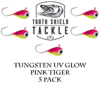 Tooth Shield Tackle UV Glow Tungsten Ice Fishing Jigs Pink Tiger Tooth Shield Tackle UV Glow Tungsten Ice Fishing Jigs Tip Up Rigs Musky Sucker Rigs Leaders Bucktails