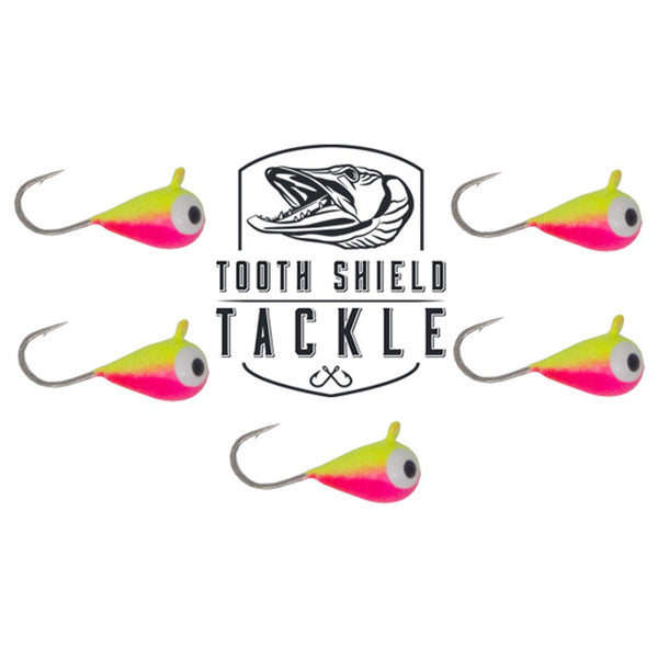 Tungsten UV Glow Ice Fishing Jigs 4mm / 5mm 5 Pack (Pink Lemonade) – Tooth  Shield Tackle