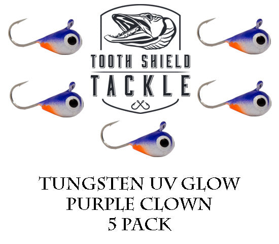 Tooth Shield Tackle UV Glow Tungsten Ice Fishing Jigs 5-Pack Crappie Perch Bluegill Panfish Jig 5mm (Blue Wonderbread) Premium Tungsten Ice Jigs