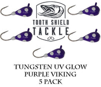 Tooth Shield Tackle UV Glow Tungsten Ice Fishing Jigs Purple Viking Tooth Shield Tackle UV Glow Tungsten Ice Fishing Jigs Tip Up Rigs Musky Sucker Rigs Leaders Bucktails