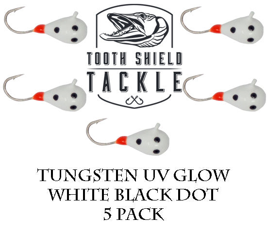 5 Pack 4mm White GLOW Wonderbread Tungsten Ice Fishing Jigs
