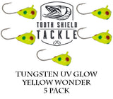 Tooth Shield Tackle UV Glow Tungsten Ice Fishing Jigs Yellow Wonderbread Tooth Shield Tackle UV Glow Tungsten Ice Fishing Jigs Tip Up Rigs Musky Sucker Rigs Leaders Bucktails